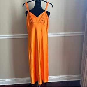 Maxi Slip Dress Bright Orange NWT Spring Sleek Feel XS